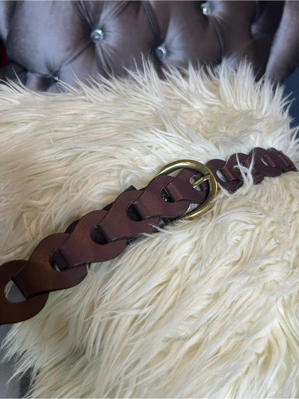 🍇🤎 Deep Aubergine / Dark Plum Interlocking Leather Link Belt ✨🌾